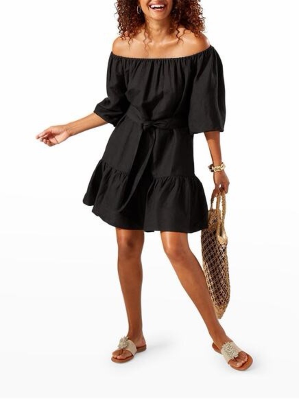 Tommy Bahama St.Lucia Linen Blend Off the Shoulder Mini Dress Size M